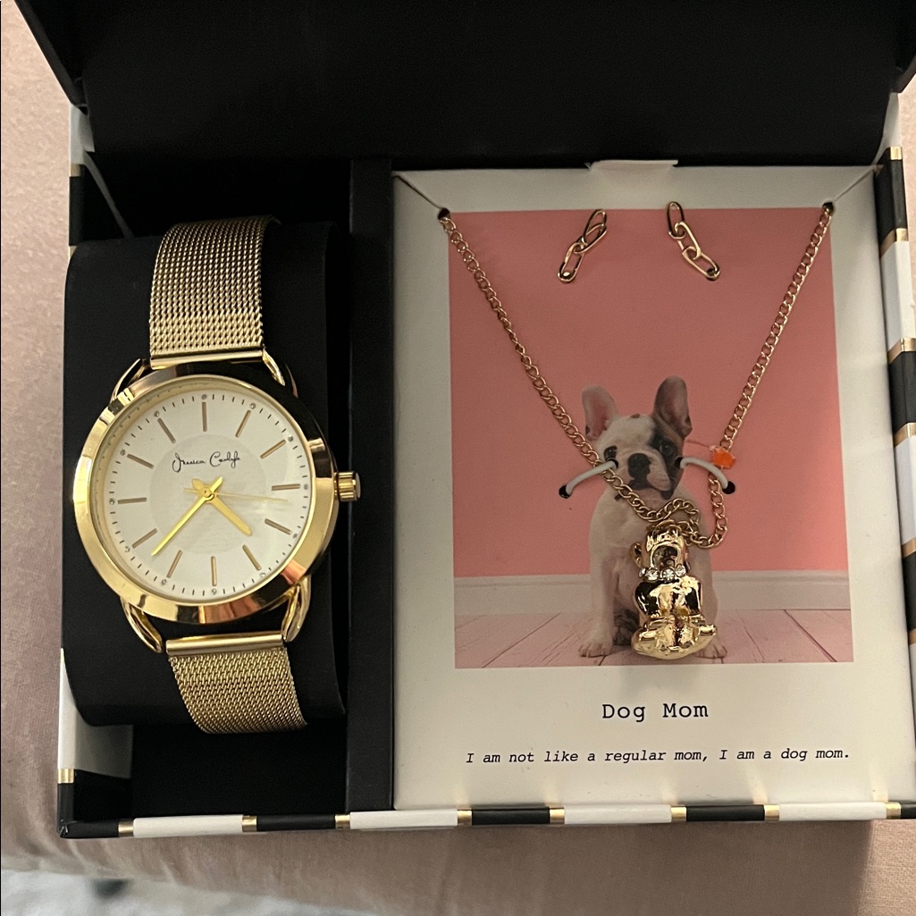 Chic Gold Watch And Necklace Set For Dog Lovers